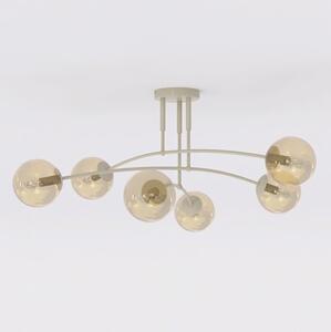 Stropní svítidlo PREGOS 6 – moka, jantarové sklo, 6× E14, šířka 90 cm
