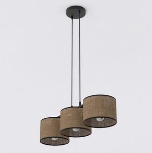 Závěsné svítidlo ECO 3 – černé, hnědá textilní stínidla, 3× E27, šířka 70 cm