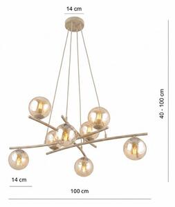 Závěsné svítidlo ESSA 8 – moka, jantarové sklo, 8× E14, šířka 100 cm