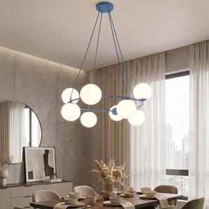 Závěsné svítidlo AZURA 8 – tlumeně modré, opálové sklo, 8× E14, šířka 86 cm