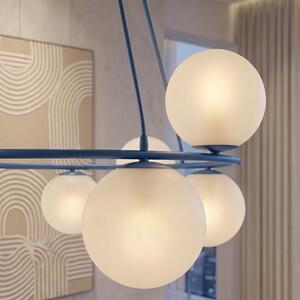 Závěsné svítidlo AZURA 8 – tlumeně modré, opálové sklo, 8× E14, šířka 86 cm