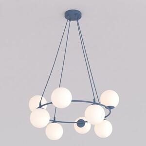 Závěsné svítidlo AZURA 8 – tlumeně modré, opálové sklo, 8× E14, šířka 86 cm