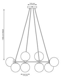 Závěsné svítidlo AZURA 8 – korálové, opálové sklo, 8× E14, šířka 86 cm
