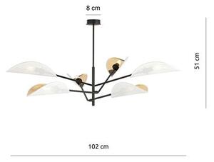 Stropní svítidlo VENE 6 – bílé, zlatá textilní stínidla, 6× E14, šířka 102 cm