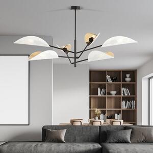 Stropní svítidlo VENE 6 – bílé, zlatá textilní stínidla, 6× E14, šířka 102 cm