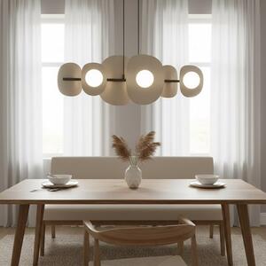 Závěsné svítidlo ELEMENTI 6 – černé / moka, bílé sklo, 6× G9, šířka 87 cm