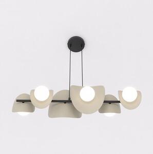 Závěsné svítidlo ELEMENTI 6 – černé / moka, bílé sklo, 6× G9, šířka 87 cm