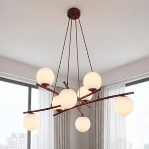 Závěsné svítidlo ESSA 8 – vínové, opálové sklo, 8× E14, šířka 100 cm