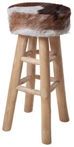 Masivní dřevěná barová židle s pravou kožešinou Fellhof hnědobílá