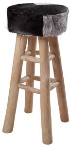 Masivní dřevěná barová židle s pravou kožešinou Fellhof černobílá