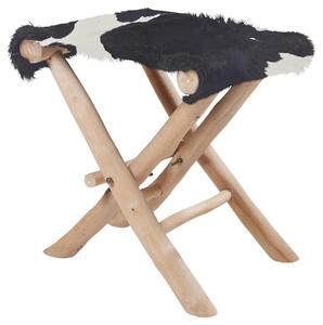 Malá dřevěná skládací stolička s kožešinou Fellhof černobílá