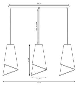 Závěsné svítidlo MODA 3 – černé / zlaté, textilní stínidla, 3× E27, šířka 95 cm