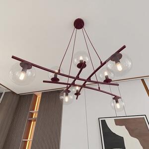 Závěsné svítidlo ESSA 8 – vínové, čiré sklo, 8× E14, šířka 100 cm
