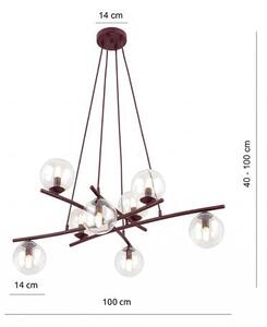 Závěsné svítidlo ESSA 8 – vínové, čiré sklo, 8× E14, šířka 100 cm