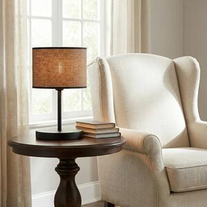 Stolní lampa ECO LN1 – černá, hnědé textilní stínidlo, 1× E27, šířka 20 cm