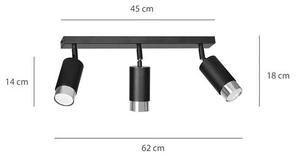 Stropní svítidlo HIRO 3 – černé / chromové, 3× GU10, šířka 62 cm