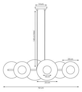 Závěsné svítidlo UMBRA 6 – moka, bílé sklo, 6× G9, šířka 92 cm