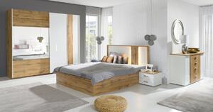 Manželská postel GLUME, 160x200, dub wotan/bílá