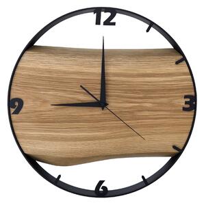 Dřevěné hodiny -45cm, přírodní dřevo - dub, černý kovový rám 45B22