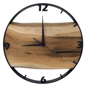 Dřevěné hodiny -45cm, přírodní dřevo - dub, černý kovový rám 45B20