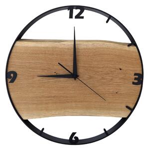 Dřevěné hodiny -45cm, přírodní dřevo - dub, černý kovový rám 45B21