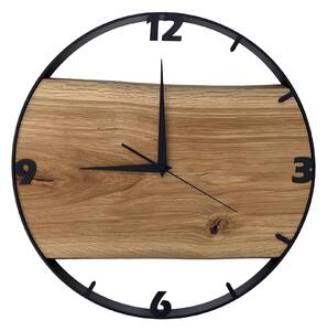 Dřevěné hodiny -45cm, přírodní dřevo - dub, černý kovový rám 45B15