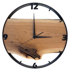 Dřevěné hodiny -45cm, přírodní dřevo - dub, černý kovový rám 45B2