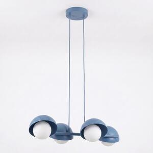 Závěsné svítidlo BOOM 4 – tlumeně modré, bílé sklo, 4× G9, šířka 60 cm