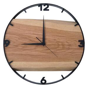 Dřevěné hodiny -50cm, přírodní dřevo - dub, černý kovový rám (5007)