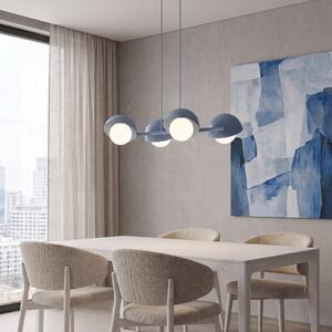 Závěsné svítidlo BOOM 4 – tlumeně modré, bílé sklo, 4× G9, šířka 60 cm