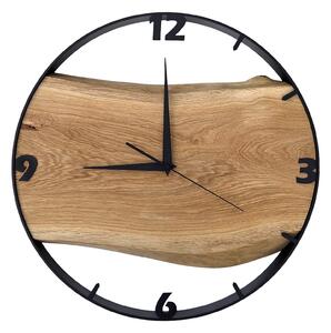 Dřevěné hodiny -45cm, přírodní dřevo - dub, černý kovový rám 45B10