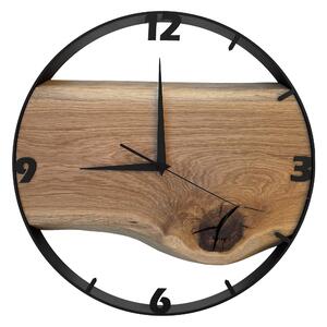 Dřevěné hodiny -45cm, přírodní dřevo - dub, černý kovový rám 45B6