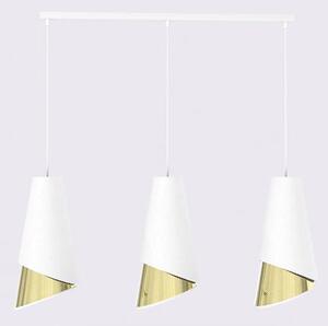 Závěsné svítidlo MODA 3 – bílé / zlaté, textilní stínidla, 3× E27, šířka 95 cm