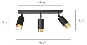 Stropní svítidlo HIRO 3 – černé / zlaté, 3× GU10, šířka 62 cm