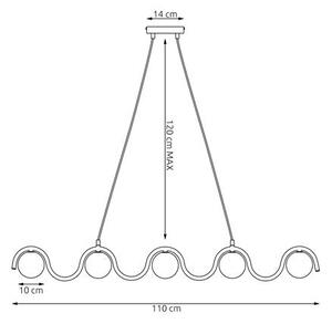 Závěsné svítidlo SINUS 5 – vínové, bílé sklo, 5× G9, šířka 110 cm