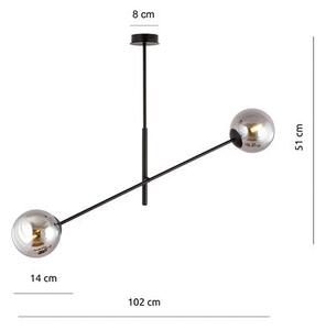 Závěsné svítidlo LINEAR 2 – černé, grafitové sklo, 2× E14, šířka 102 cm