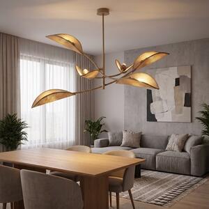 Stropní svítidlo LOTUS 6 – béžové, ratanová textilní stínidla, 6× E14, šířka 102 cm