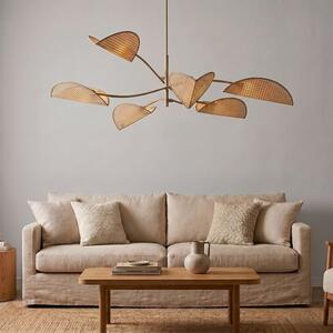 Stropní svítidlo LOTUS 6 – béžové, ratanová textilní stínidla, 6× E14, šířka 102 cm