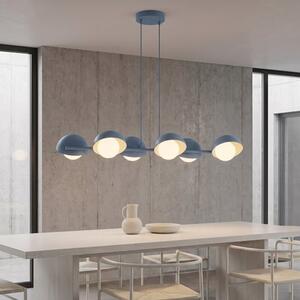 Závěsné svítidlo BOOM 6 – tlumeně modré, bílé sklo, 6× G9, šířka 88 cm