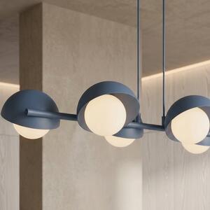 Závěsné svítidlo BOOM 6 – tlumeně modré, bílé sklo, 6× G9, šířka 88 cm
