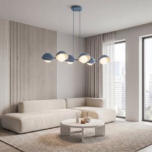 Závěsné svítidlo BOOM 6 – tlumeně modré, bílé sklo, 6× G9, šířka 88 cm