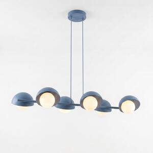 Závěsné svítidlo BOOM 6 – tlumeně modré, bílé sklo, 6× G9, šířka 88 cm