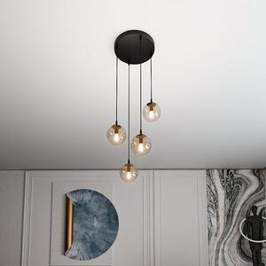 Závěsné svítidlo COSMO 4 PREM – černé, jantarové sklo, 4× E14, šířka 40 cm