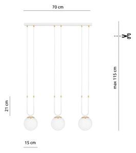 Závěsné svítidlo GLAM 3 – bílé, opálové sklo, 3× E14, šířka 70 cm