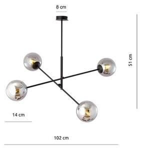 Závěsné svítidlo LINEAR 4 – černé, grafitové sklo, 4× E14, šířka 102 cm