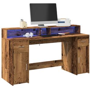 Psací stůl s LED světly old wood 160x55x91 cm kompozitní dřevo 3309436