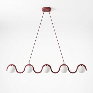 Závěsné svítidlo SINUS 5 – vínové, bílé sklo, 5× G9, šířka 110 cm