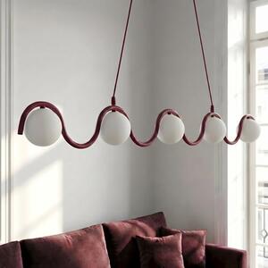 Závěsné svítidlo SINUS 5 – vínové, bílé sklo, 5× G9, šířka 110 cm