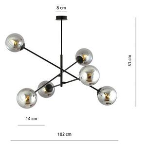 Závěsné svítidlo LINEAR 6 – černé, grafitové sklo, 6× E14, šířka 102 cm