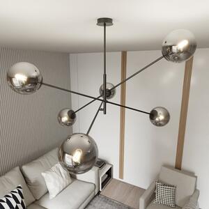 Závěsné svítidlo LINEAR 6 – černé, grafitové sklo, 6× E14, šířka 102 cm